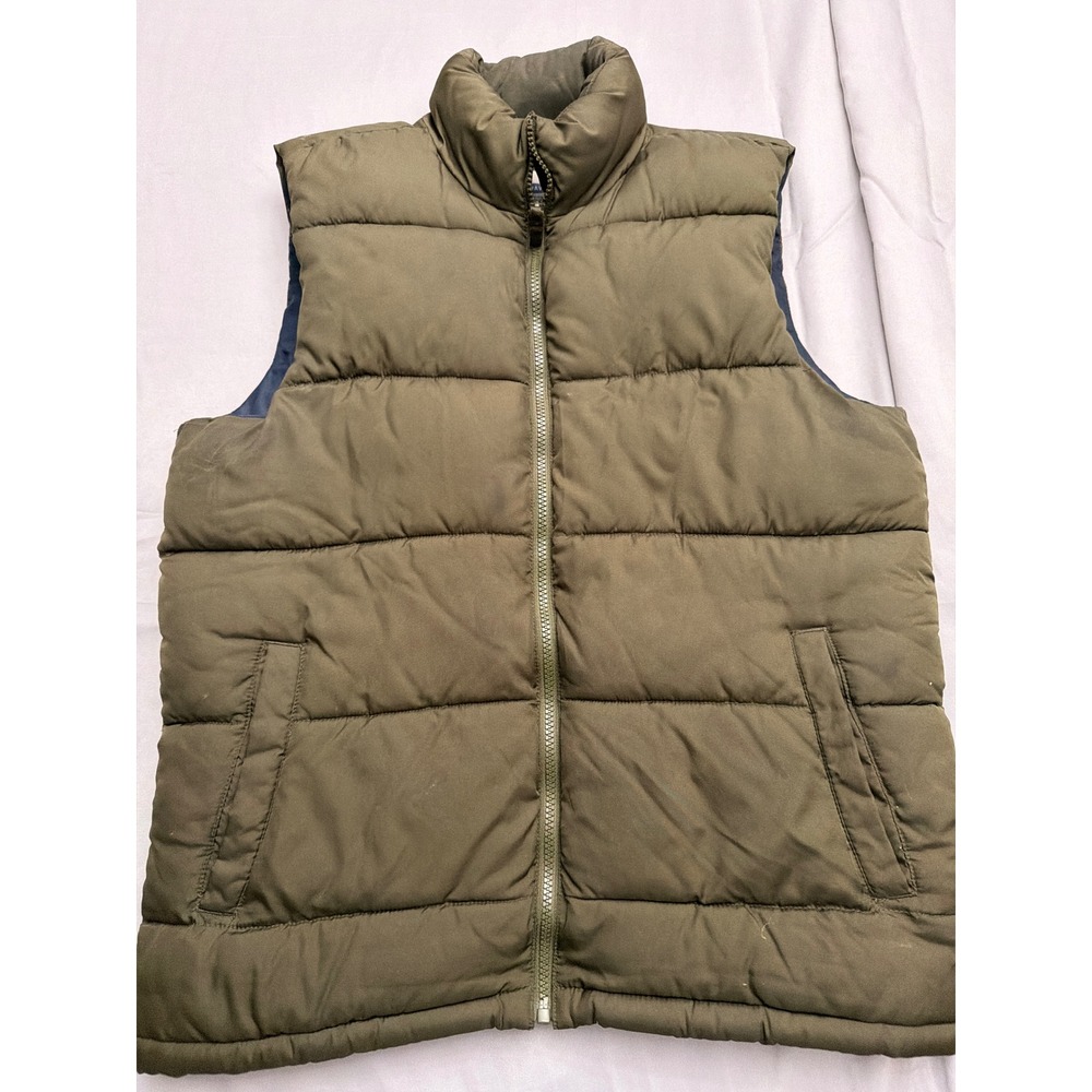 Old Navy Mens Puffer Vest Olive Green Navy Blue Lining S 712463-01 FA15 Small